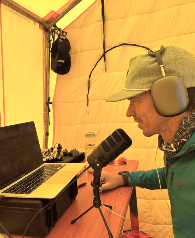 Adrian Ballinger on the Duffel Shuffle Podcast at Everest Base Camp on the North Side